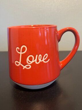 “LOVE” Incised Glossy Red Glazed Stoneware Mug w/ Unglazed Base ~ Hygge ~ #LOVE
